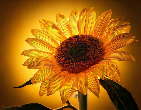 Elegant Glass Petal Sunflower Sculpture.: Sunflower, summer flower. Sunflower field. Glass sunflower petals. Close-up. Generated by AI