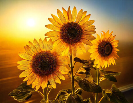 Transparent Glass Sunflower Art.: Sunflower, summer flower. Sunflower field. Glass sunflower petals. Close-up. Generated by AI