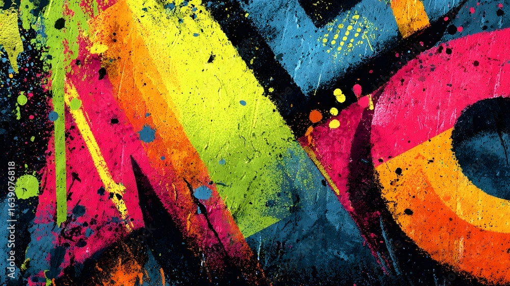 Aufkleber colorful dynamic abstract painting with bold shapes lines and splashes of vivid expressive colors on