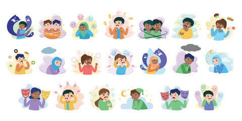 Obraz premium Mental Illness and Disorder Illustration Collection