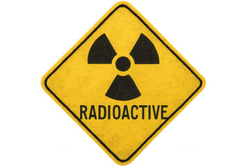 Radioactive warning sign glowing yellow, signaling hazard against transparent backdrop