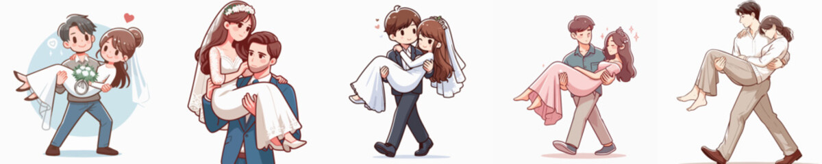  vector of a man carrying his wife on a white background