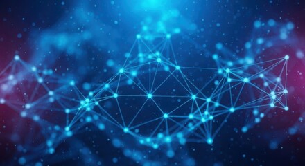 Abstract glowing digital network of interconnected nodes and lines creating a vibrant cosmic web of light and energy