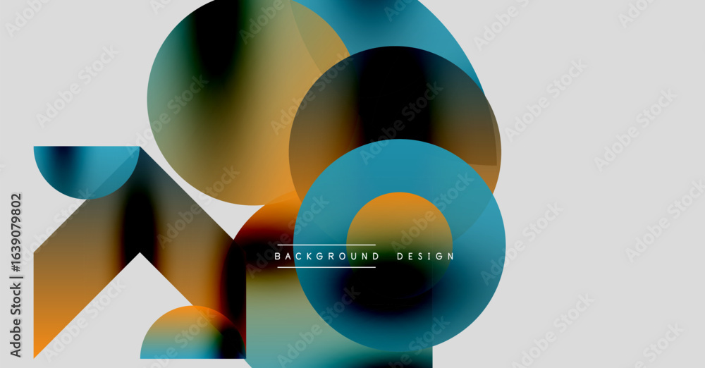 Poster abstract shapes overlap, creating dynamic color blends. modern design features gradients, smooth tra