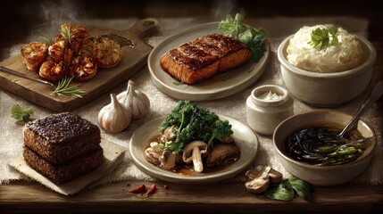 A Rustic Dinner: Salmon, Potatoes & More