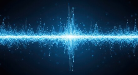 Vibrant blue energy wave pulsating with light particles against a deep dark background