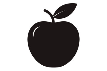 Simple black silhouette of an apple with a stem and leaf