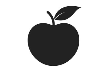 Simple black silhouette of an apple with a leaf and stem