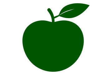 Simple dark green apple icon with a leaf on a white background