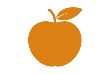 Simple orange apple icon with a leaf and stem on a white background