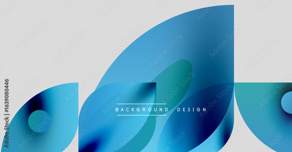 Poster abstract blue shapes overlap, creating dynamic composition. gradient colors suggest depth, modern ae