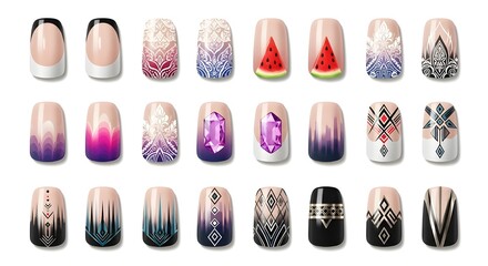 Set of decorative fake nails, nail art design collection