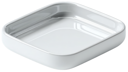 Sleek white square bowl with rounded corners and a glossy reflective ceramic surface.