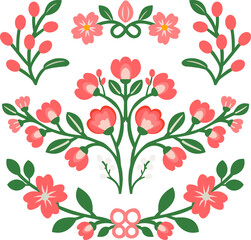 Symmetrical Floral Pattern with Pink Blossoms