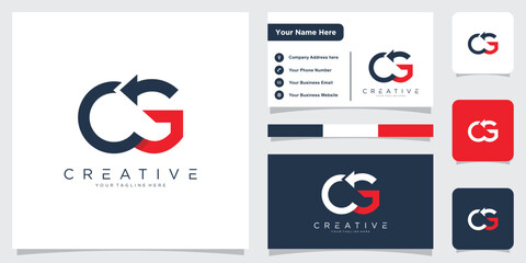 Initial CG or GC Logo Design Vector template with business card design