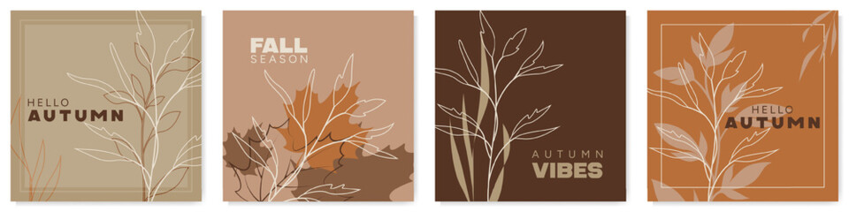 Set of 4 elegant square fall cards