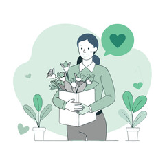 Person Caring for Plants:  Eco-Conscious Lifestyle Illustration