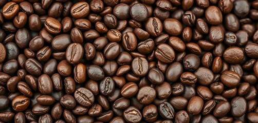 Fototapeta premium Close-up of organic coffee beans, rich brown hues, rustic texture, soil, rustic