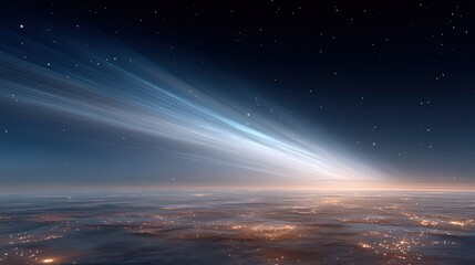 Comet Nucleus with Gas Jets over Night Earth