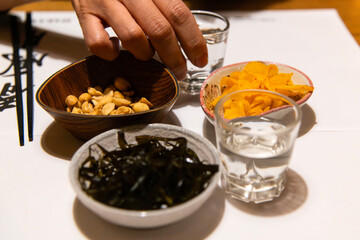 soju and snack in the Izakaya