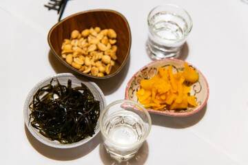 soju and snack in the Izakaya