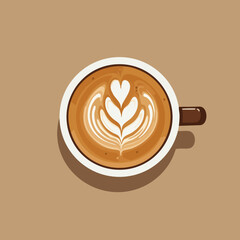 Modern coffee latte vector art with romantic heart foam pattern, ideal for barista-themed illustrations, posters, and social media promotions.