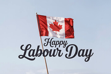 Happy Labour Day Message with Canadian Flag Against a Bright Sky Canada maple leaf
