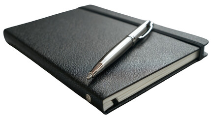 Black Textured Notebook with Silver Pen Resting on Top.