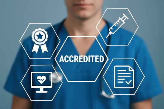 Medical accreditation interface displayed on a touch screen.