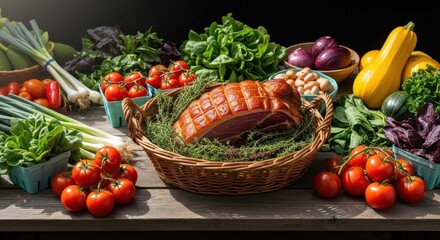 Ham Hock Roast Centerpiece with Fresh Vegetables