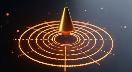 Obraz premium Golden Object on Glowing Dot Grid Background