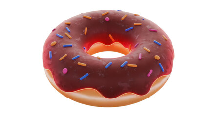 3D rendered chocolate donut with colorful sprinkles, isolated