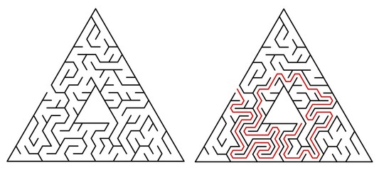 Find right way puzzle game with the solution. education logic game for kids. labyrinth maze game. simple logic game. puzzle for children  © Bow_Pun