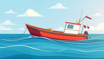 Fototapeta premium Flat vector illustration of a fishing boat