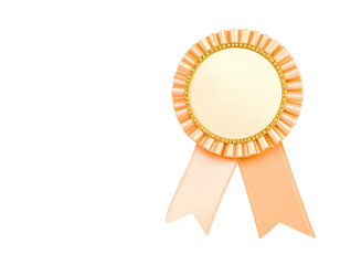 Elegant peach prize ribbon with a ruffled border gold trim and blank cream center.