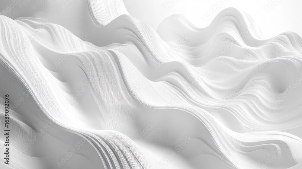 Poster abstract smooth white layered curves resembling flowing fabric or waves creating a calming and seren