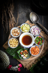Traditional Thai Snack Miang Kham with Ingredients.