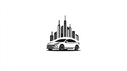 Obraz premium Car & City Silhouette Icon, for Automotive & Urban Design