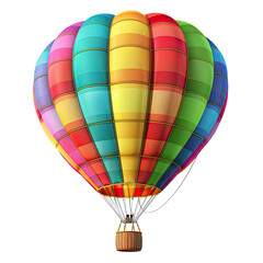Naklejka premium Colorful hot air balloon soaring, clear sky, adventure travel poster