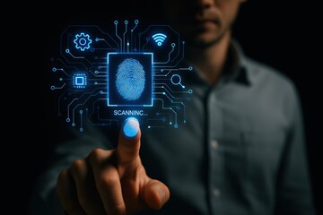 Fingertip activates a digital fingerprint scan.