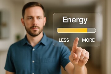 A person interacting with a digital energy level display.
