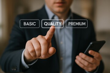 A person selecting a premium option on a touch screen.