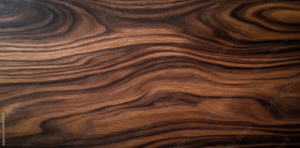 Poster close-up view of dark brown wood grain texture with natural flowing patterns and smooth surface