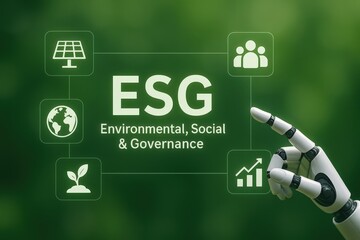 ESG concept displayed on a digital interface with a robotic arm.