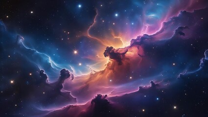 Naklejka premium Vibrant Cosmic Nebula and Starry Expanse