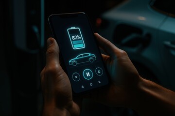 Smartphone displays electric vehicle battery status.
