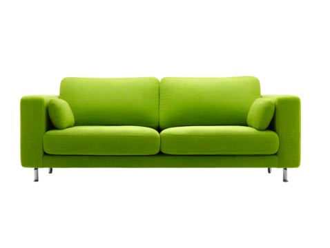 Minimalist bright green lounge sofa white background