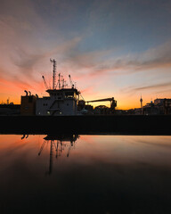 sunset at the port