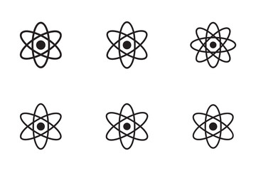 Elegant and Simple Atom Icon Set for Science Education and Research Projects on White Background Six Isolated Illustrations