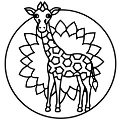 Mandala Giraffe Icon in Line Art Vector Style